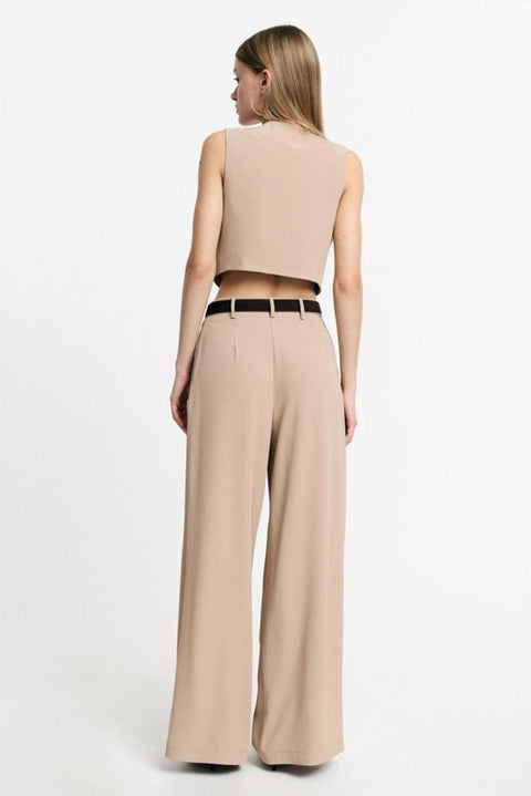 Pantaloni palazzo a vita alta con pinces