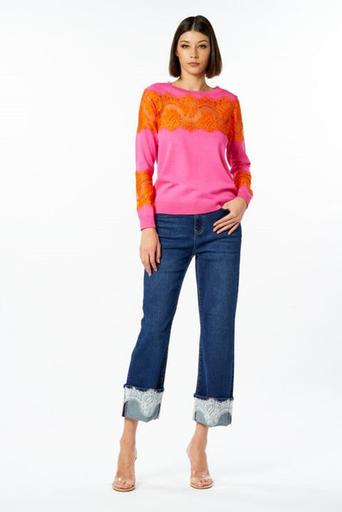 Maglia pizzo contrasto