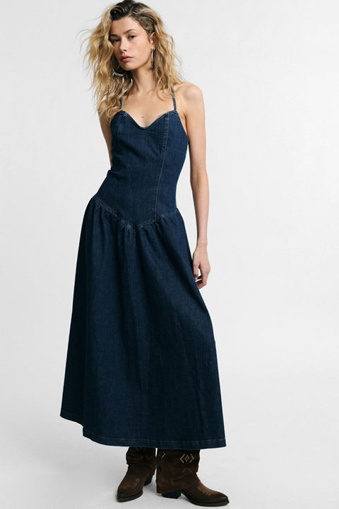 Vestito lungo con spalline e scollo a cuore