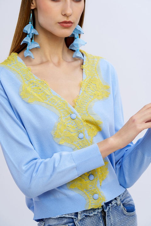 Cardigan v con pizzo