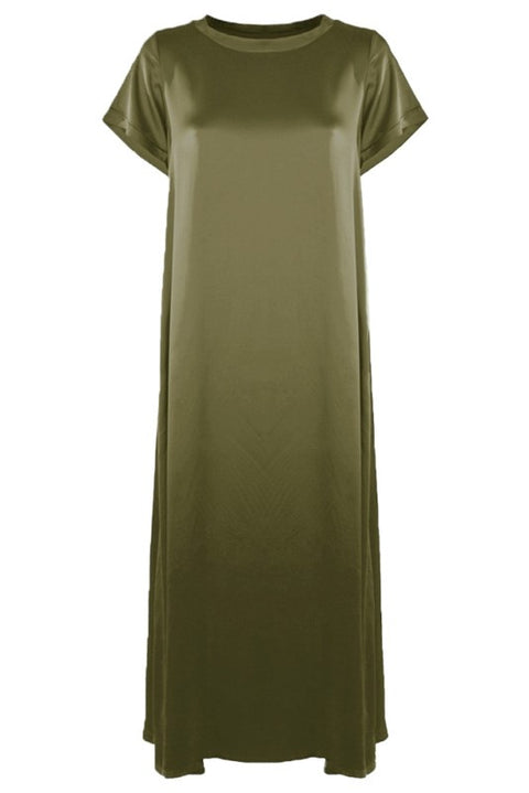 Abito raso elsticizzato ampio trapezio tasche