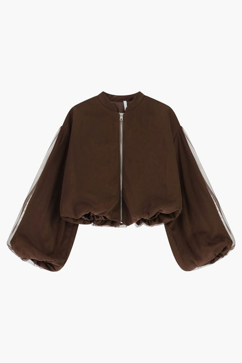 Bomber oversize con maniche in tulle