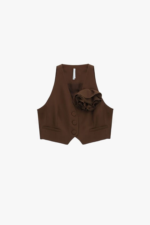 Gilet monopetto con fiore decorativo applicato