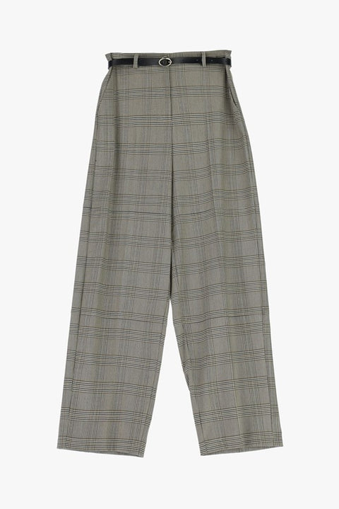 Pantaloni palazzo a vita alta con cintura e motivo a quadri