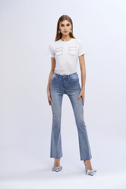 Jeans zampa cascata diamanti