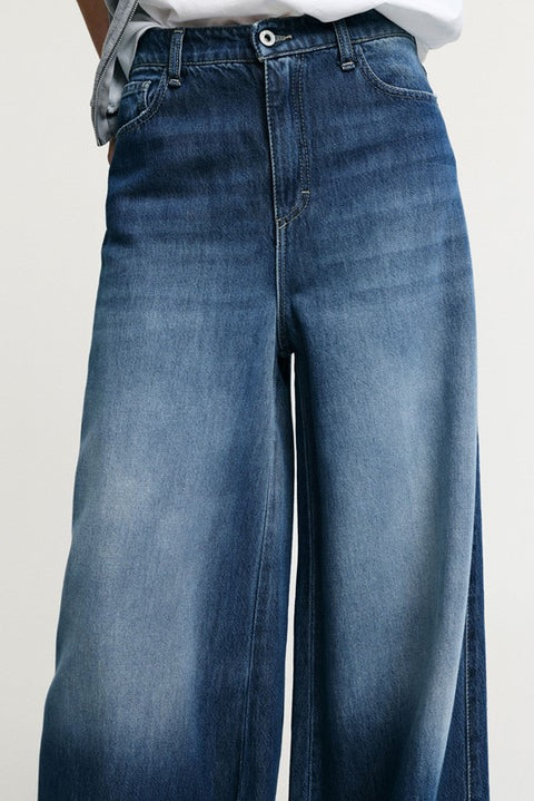 Jeans a gamba ampia vita alta effetto sfumato