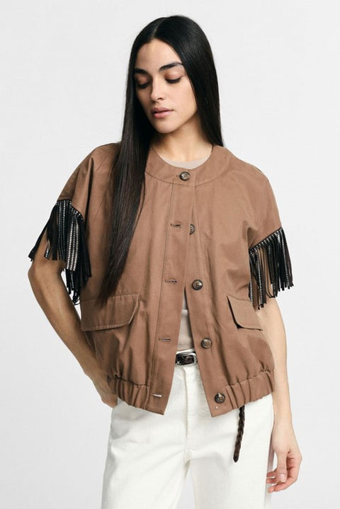 Gilet con frange applicate e bottoni frontali