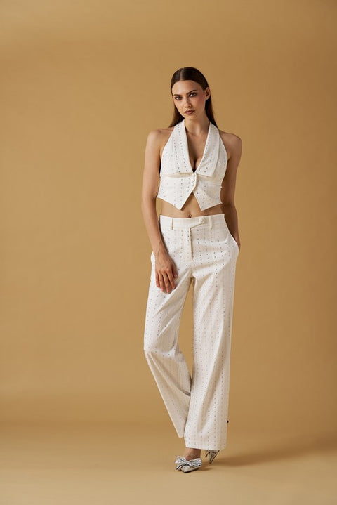 Pantalone largo diamanti luxury