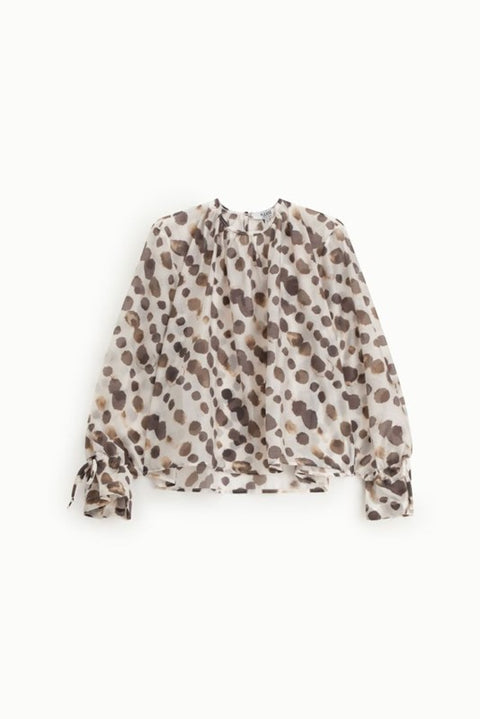 Blusa ampia stampa pois maniche lunghe con laccetti