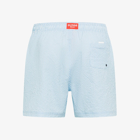 Shorts mare in nylon a righe azzurro/bianco