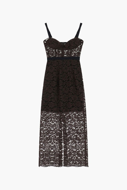 Abito midi in pizzo con spalline e scollo cuore
