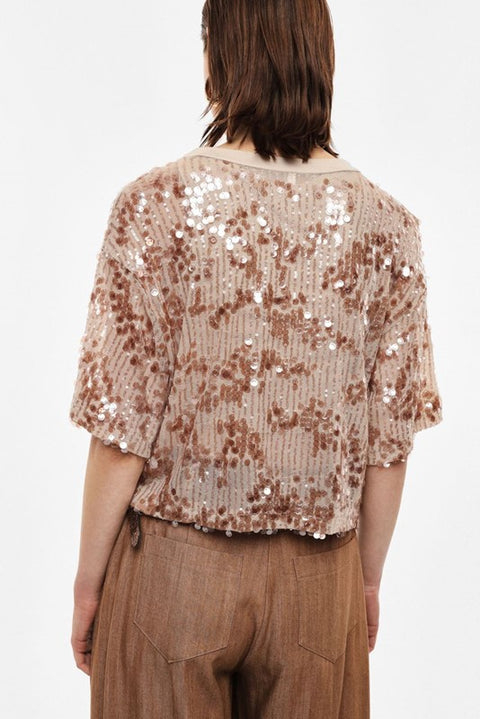 T-shirt girocollo maniche corte con paillettes