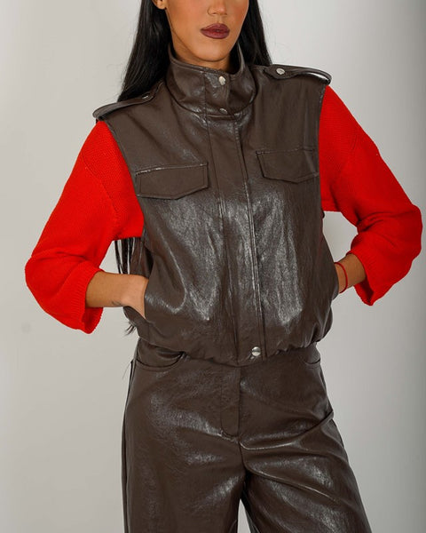 Gilet over in ecopelle stropicciata