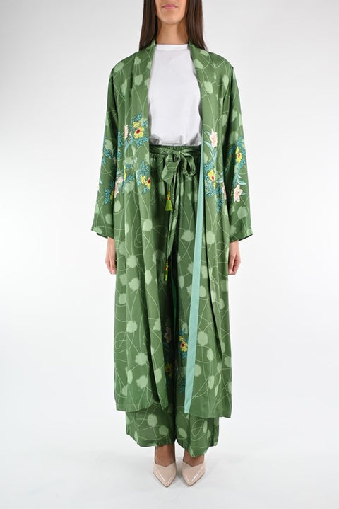 Kimono lungo floreale verde