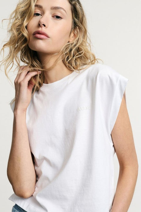 Top cropped senza maniche con scollo tondo