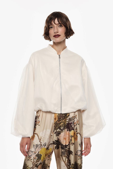 Bomber oversize con maniche in tulle