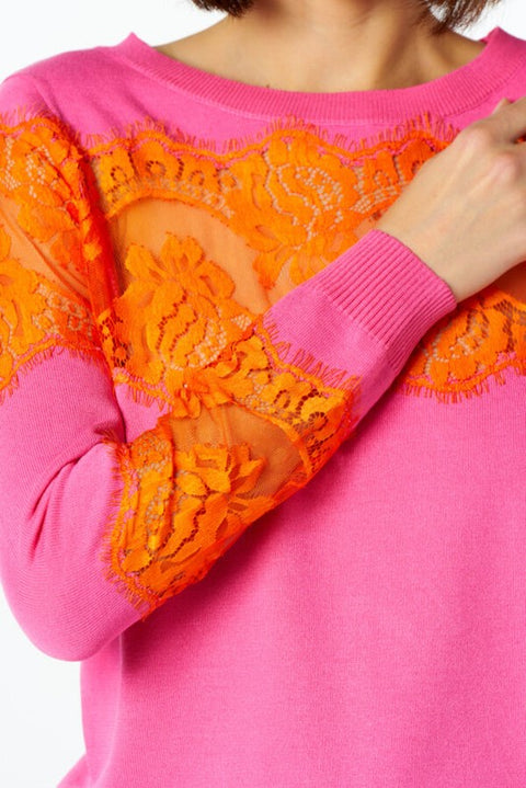 Maglia pizzo contrasto