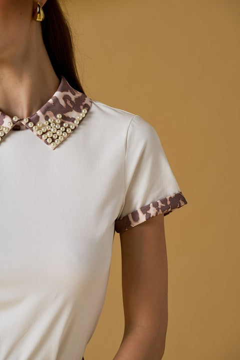 T-shirt colletto maculato
