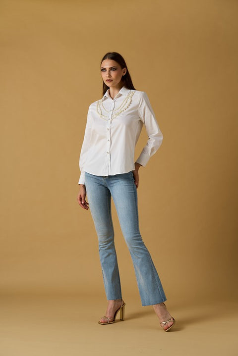 Camicia perle ricamo a mano