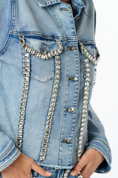 Giacca jeans passamaneria diamanti