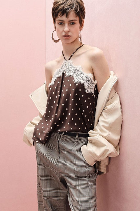 Top con spalline sottili pizzo e pois