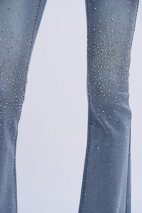 Jeans zampa cascata diamanti