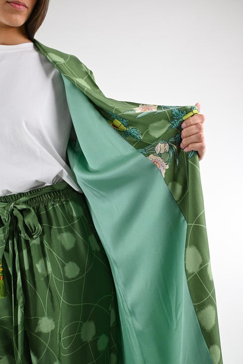 Kimono lungo floreale verde