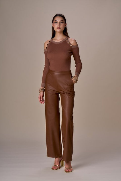 Pantalone largo simil pelle