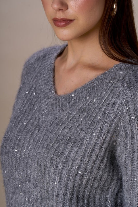 Maglia scollo v luxury paillettes