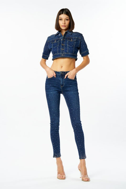 Jeans pushup cascata diamanti