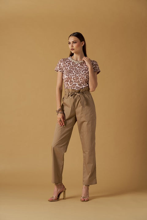 T-shirt collo perle maculata