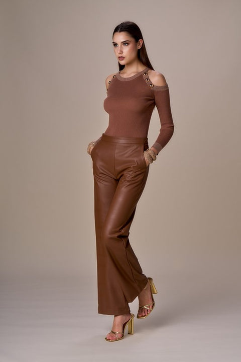 Pantalone largo simil pelle