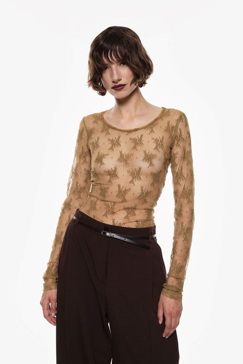 Top in pizzo manica lunga