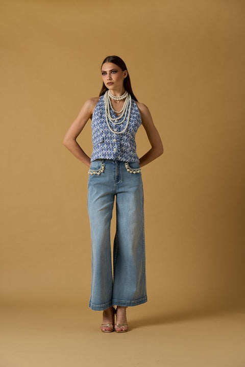 Gilet bouclette con perle