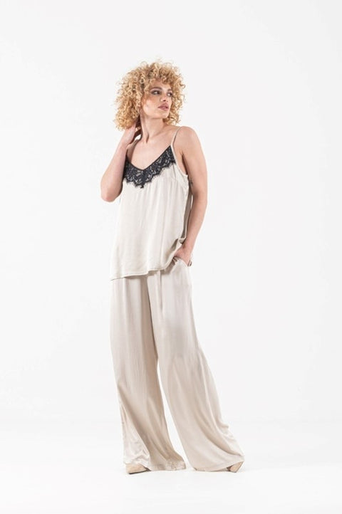 Pantalone palazzo in raso elasticizzato