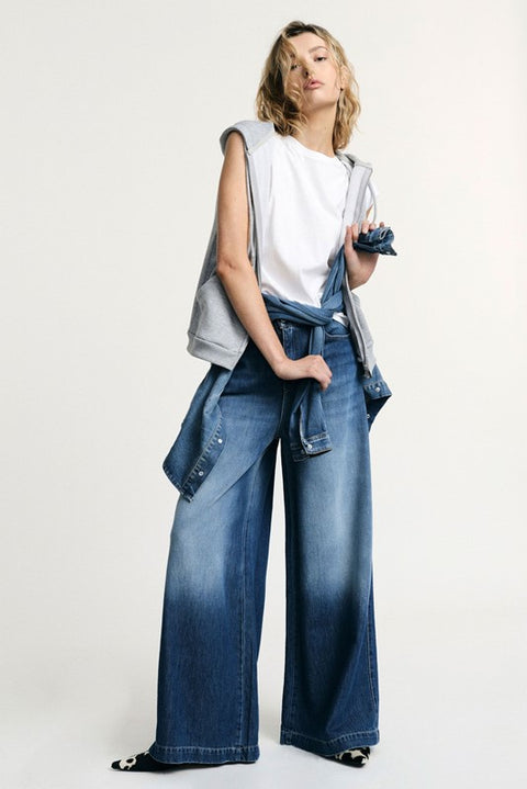 Jeans a gamba ampia vita alta effetto sfumato