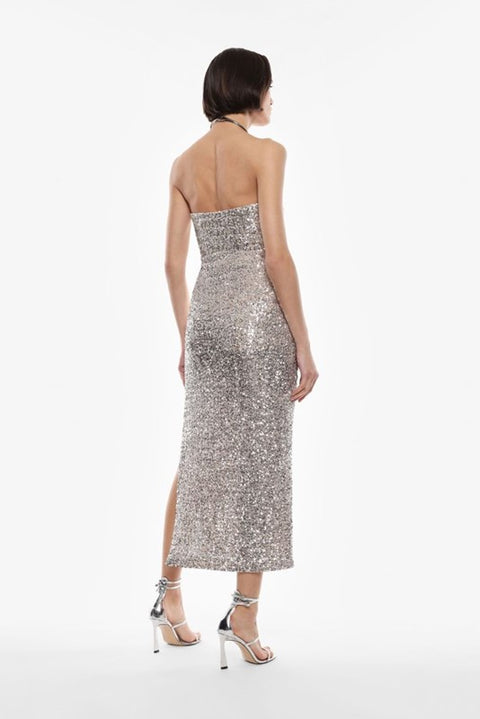 Abito midi senza maniche con paillettes