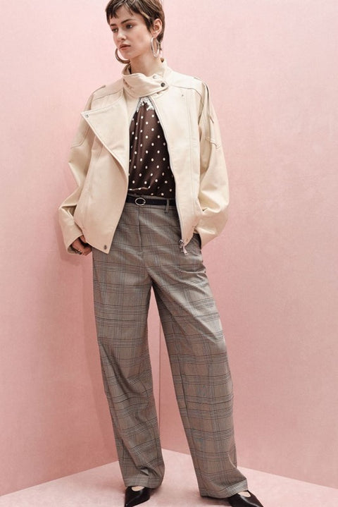 Pantaloni palazzo a vita alta con cintura e motivo a quadri