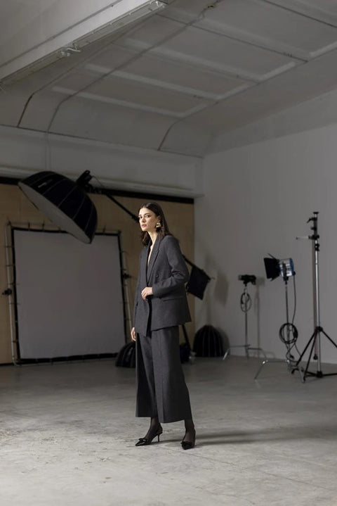 Pantalone con doppie pieghe davanti a quadri