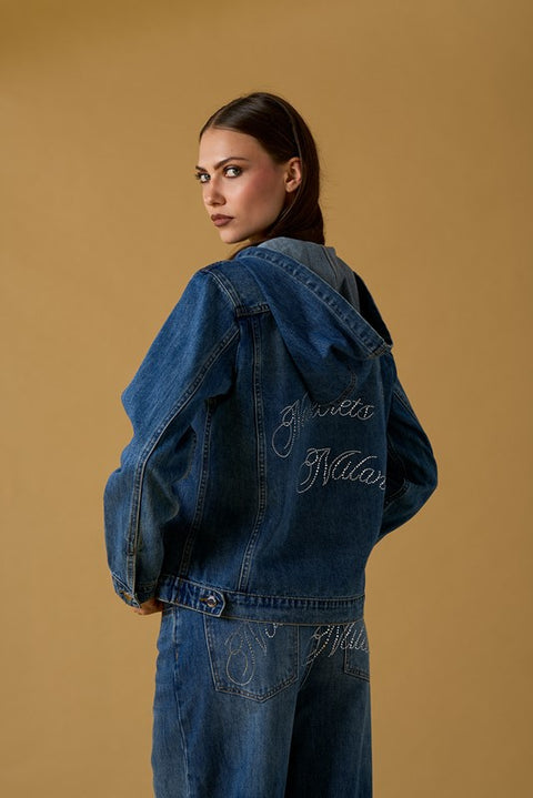 Giubbino jeans maxi logo