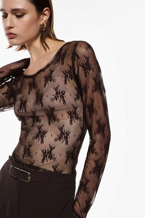 Top in pizzo manica lunga