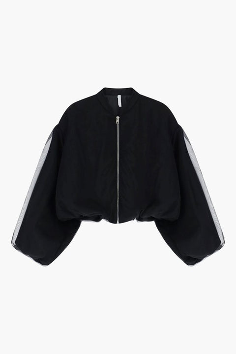 Bomber oversize con maniche in tulle