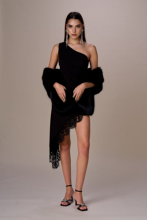 Abito monospalla con pizzo