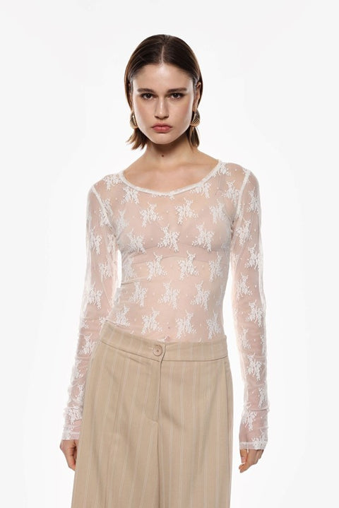 Top in pizzo manica lunga